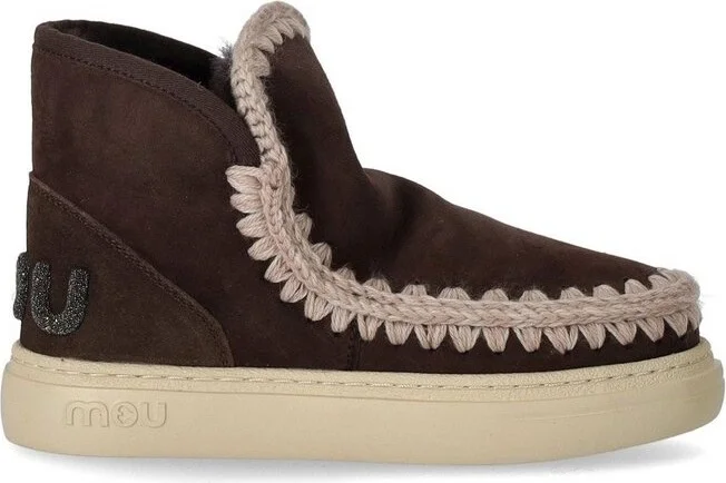 Mou Eskimo Whipstitch-Trim Round-Toe Ankle Boots