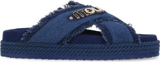 Mou Logo Lettering Slip-On Denim Sandals