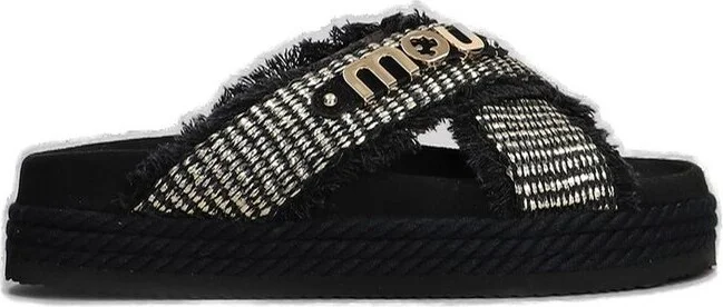 Mou Logo Plaque Open Toe Crisscross Flats