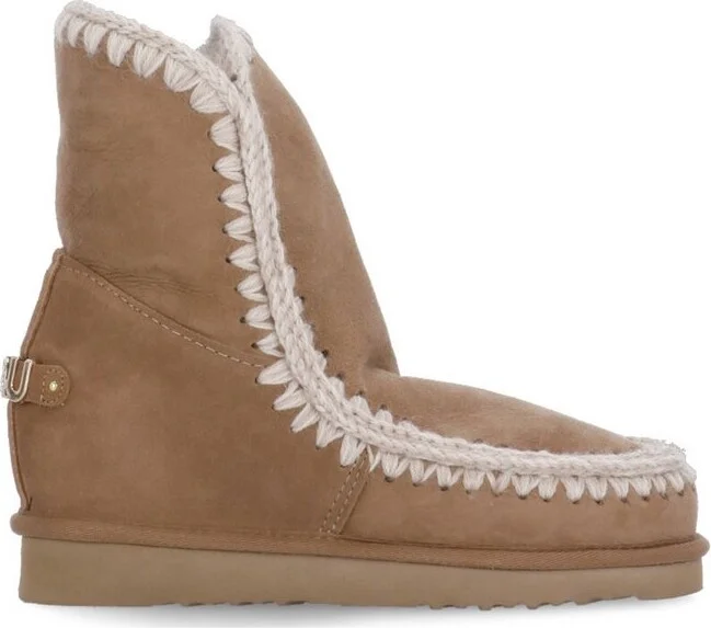 Mou Logo Plaque Stitch-Trim Wedge Boots
