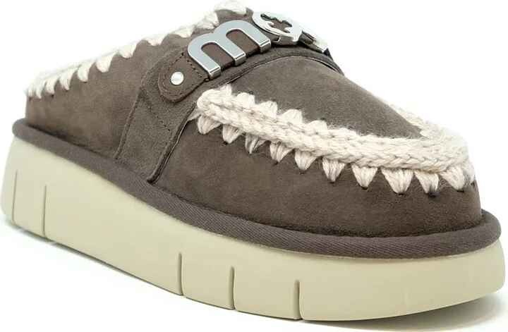 Mou Moka Bounce Metal Logo Leather Wool Rubber Clog Shoe - Image 2