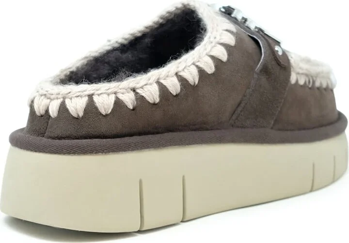 Mou Moka Bounce Metal Logo Leather Wool Rubber Clog Shoe - Image 3