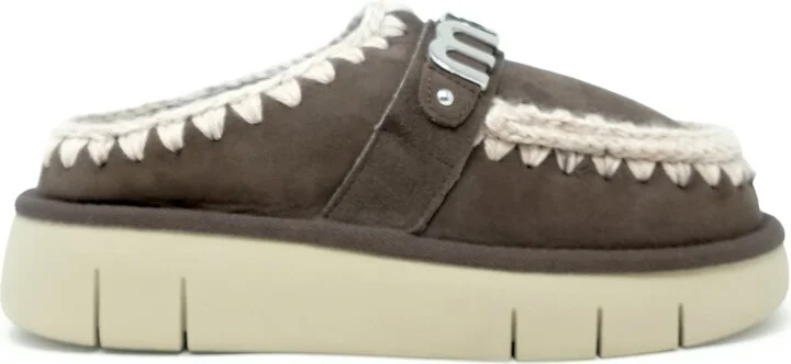 Mou Moka Bounce Metal Logo Leather Wool Rubber Clog Shoe