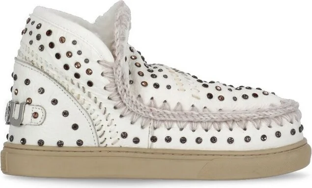 Mou Stud-Embellished Logo Plaque Ankle Boots