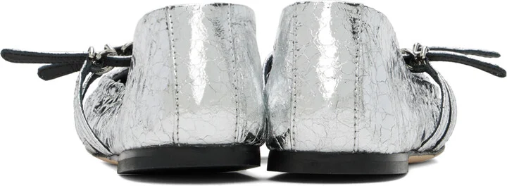 MSGM Silver Crackle Leather Ballerina Flats - Image 2