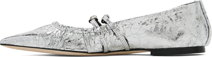 MSGM Silver Crackle Leather Ballerina Flats - Image 3