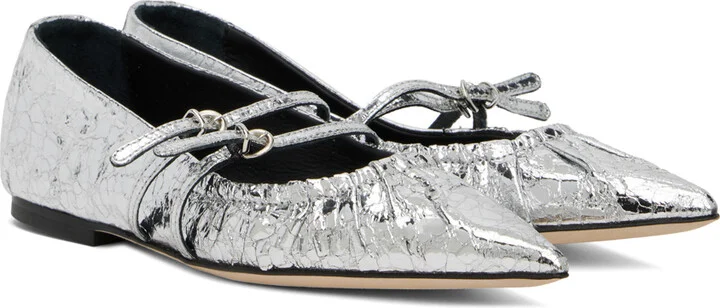 MSGM Silver Crackle Leather Ballerina Flats - Image 4