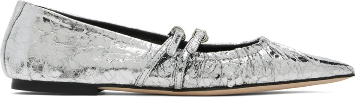MSGM Silver Crackle Leather Ballerina Flats