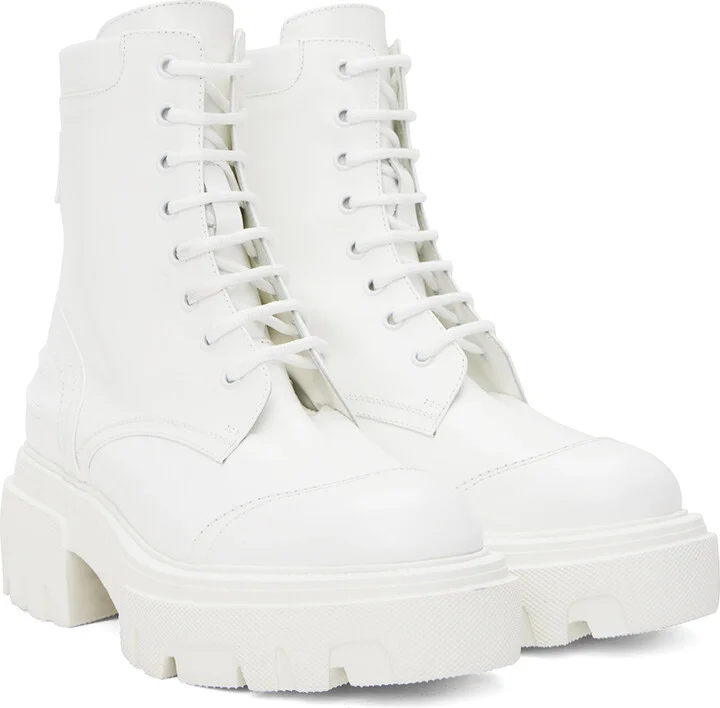 MSGM White Lace-Up Boots - Image 4