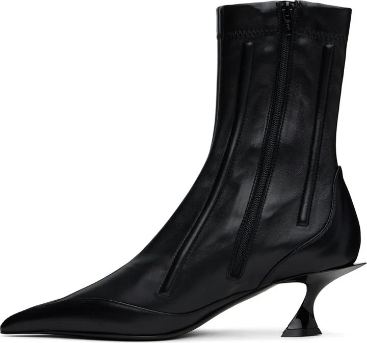 Mugler Black Boned Leather Fang 55 Ankle Boots - Image 3