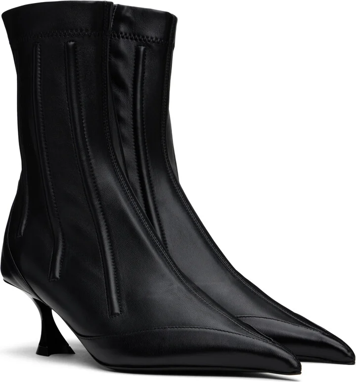 Mugler Black Boned Leather Fang 55 Ankle Boots - Image 4