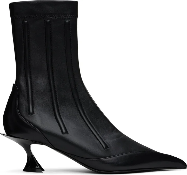 Mugler Black Boned Leather Fang 55 Ankle Boots
