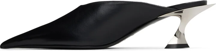 Mugler Black Leather Fang 55 Mules - Image 3