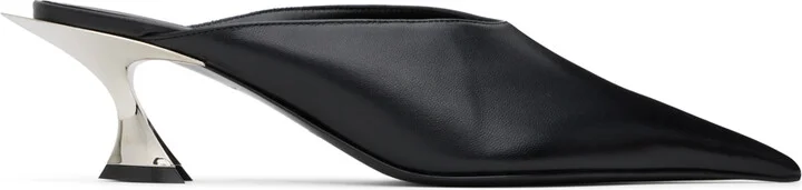 Mugler Black Leather Fang 55 Mules