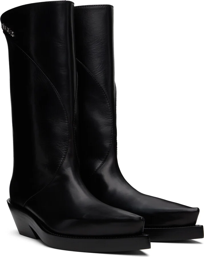 Mugler Black Leather Santiag Boots - Image 4