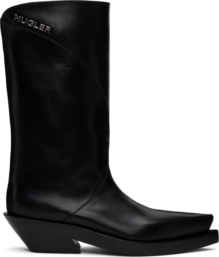 Mugler Black Leather Santiag Boots