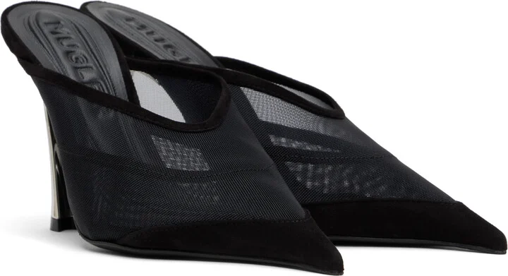 Mugler Black Mesh Fang 95 Mules - Image 4
