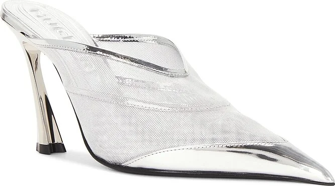 Mugler Mesh Mule in Metallic Silver - Image 2