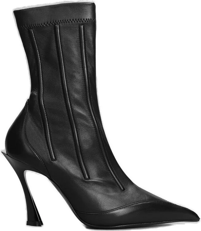 Mugler Seam Detailed Pointed Toe Ankle Boots