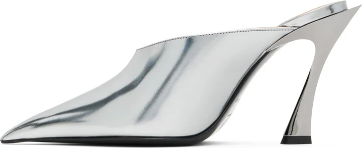 Mugler Silver Metallic Leather Fang 95 Mules - Image 3