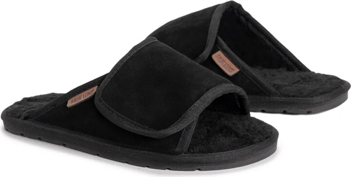 Muk Luks Men's Leather Goods By Topher Open Toe Slipper, Camel, 12 - Image 6