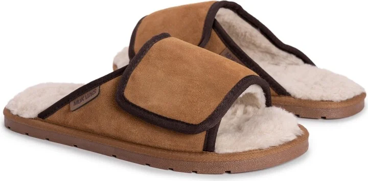 Muk Luks Men's Leather Goods By Topher Open Toe Slipper, Camel, 12 - Image 10