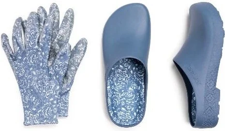 MUK LUKS Woens Garden Clog and Glove Set, Deni Floral, Mediu