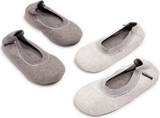 Muk Luks Women's 2 Pair Travel Ballerina Slipper Set, Grey, L (9-10) - Image 2