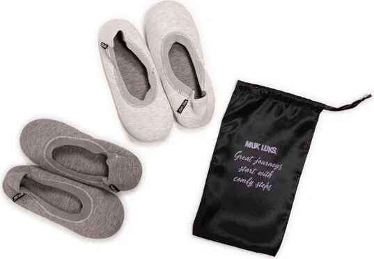 Muk Luks Women's 2 Pair Travel Ballerina Slipper Set, Grey, L (9-10)