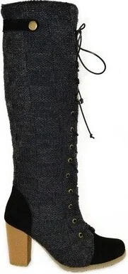 MUK LUKS Women's Basketweave Knit Lace-Up Knee-High Boot