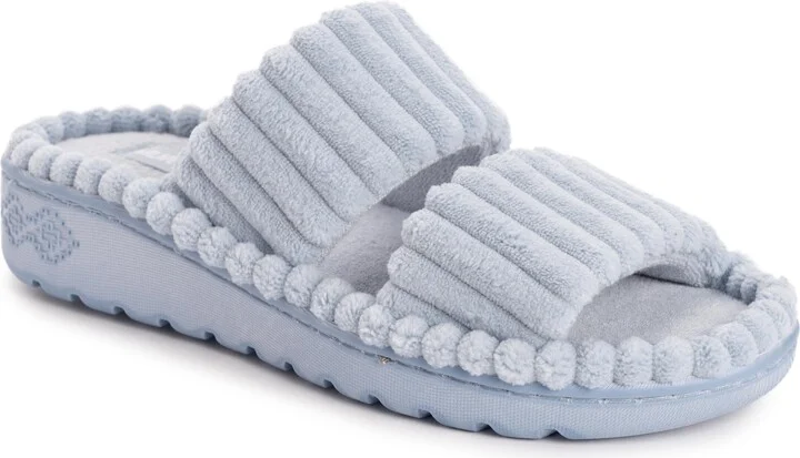 MUK LUKS Women's Double Strap Slide-Cloud Ribbed Terry Slipper