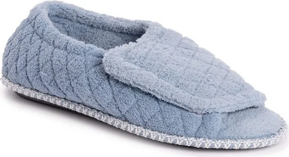 MUK LUKS Women's MaryLou Micro Chenille Slide Slipper, Freesia Blue , L (9-10)