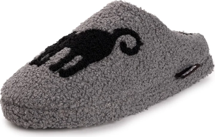 MUK LUKS Women's Novelty Punch Needle Grey Cat Slipper
