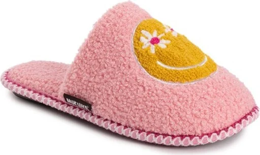 Muk Luks Women's Novelty Punch Needle Scuff, Daisy Eye Smiley, S (5-6)