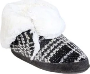 MUK LUKS Women's Plaid Knit Fur Bootie