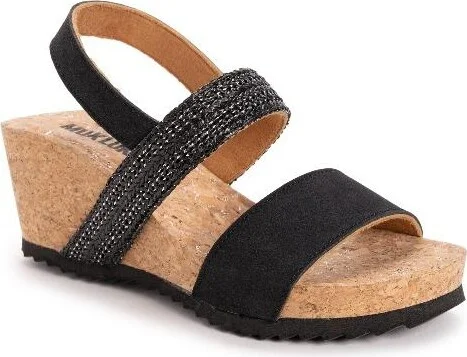 MUK LUKS Womens Wendy Wedge Sandal, Black,