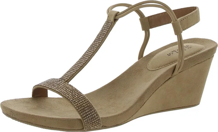 Mulan2 Womens Rhinestone T-Strap Wedges