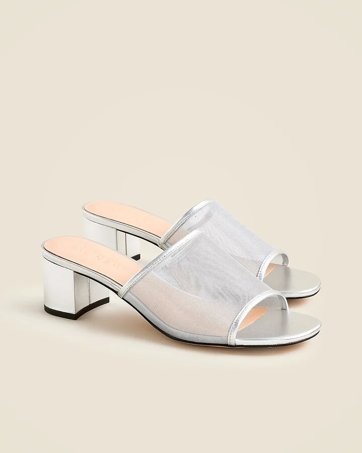 Mule block-heel sandals in metallic mesh