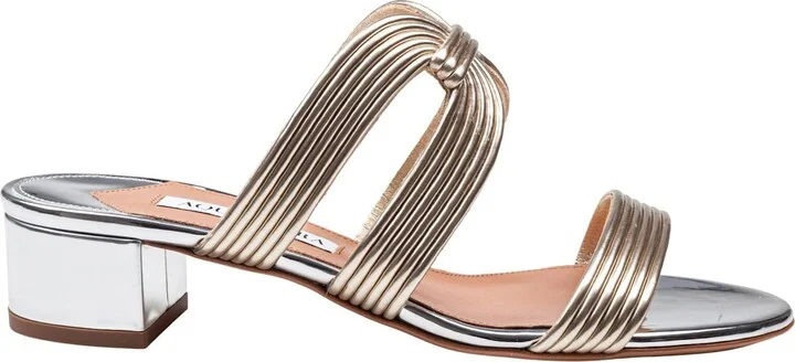 Mule Esencia 35 In Laminated Leather Color Light Gold/silver