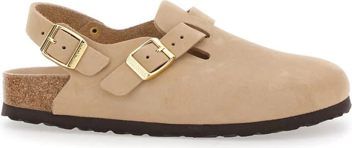 Mule 'Tokio' Con Fibbia Sul Fronte E Sul Retro In Pelle Beige Donna