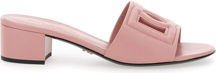 Mules Con Tacco Basso E Dg Millennials In Pelle Liscia Rosa Donna
