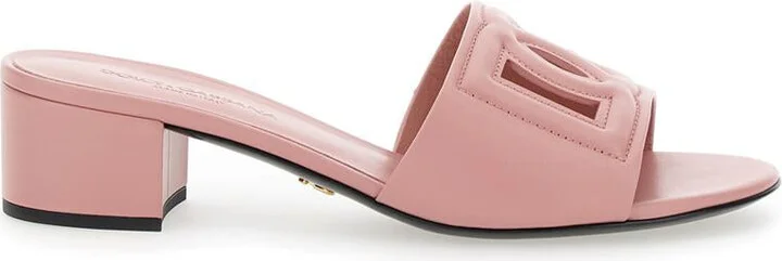 Mules Con Tacco Basso E Dg Millennials In Pelle Liscia Rosa Donna
