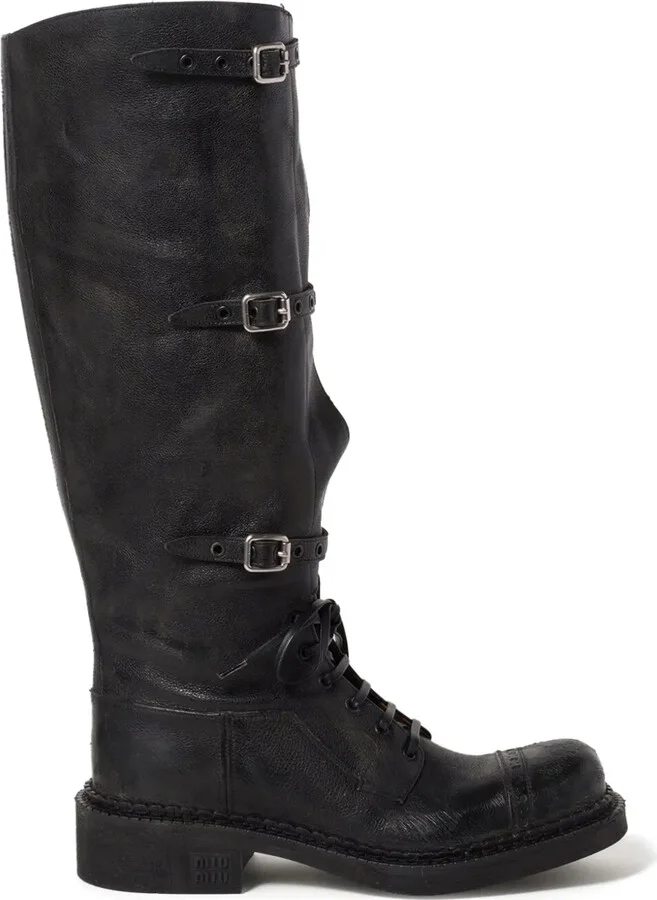 Multi-Buckle Leather Boots