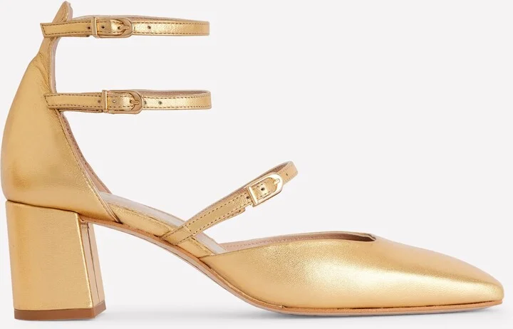 Multi Strap Block Heel Pump, Gold