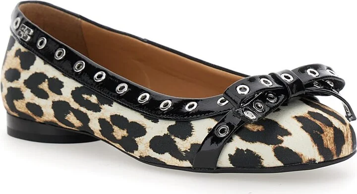 Multicolor Ballet Flats With Eyelets And All-over Leopard Print In Satin Woman - Image 2