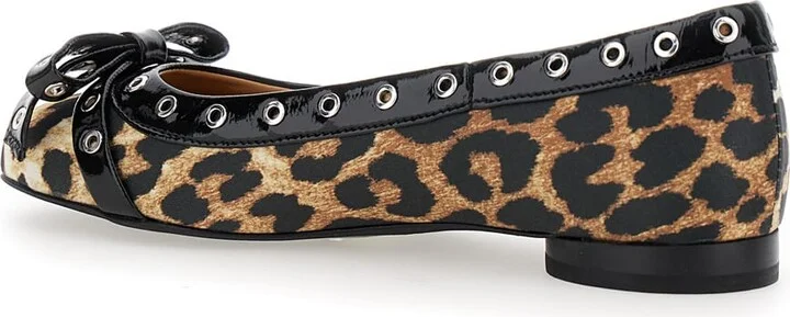 Multicolor Ballet Flats With Eyelets And All-over Leopard Print In Satin Woman - Image 3