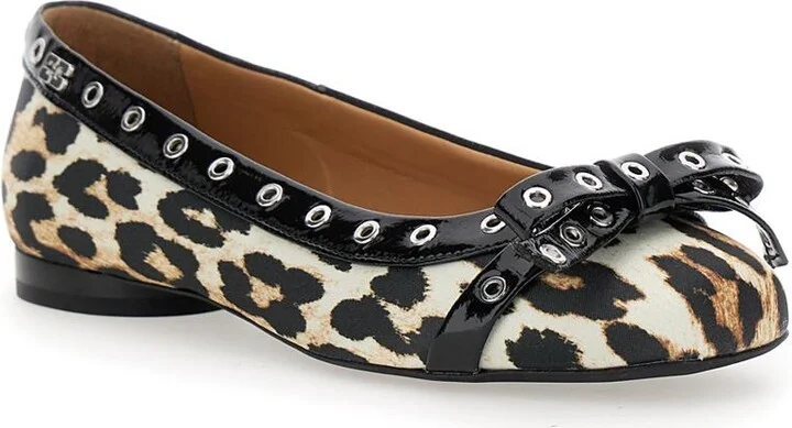 Multicolor Ballet Flats With Eyelets And All-Over Leopard Print In Satin Woman - Image 2