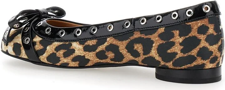 Multicolor Ballet Flats With Eyelets And All-Over Leopard Print In Satin Woman - Image 3