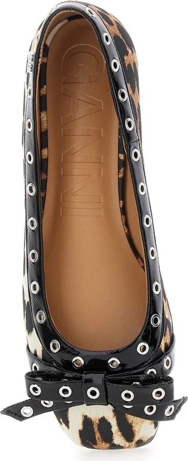 Multicolor Ballet Flats With Eyelets And All-Over Leopard Print In Satin Woman - Image 4