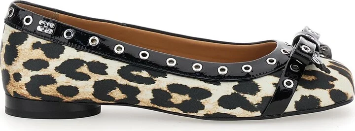 Multicolor Ballet Flats With Eyelets And All-over Leopard Print In Satin Woman